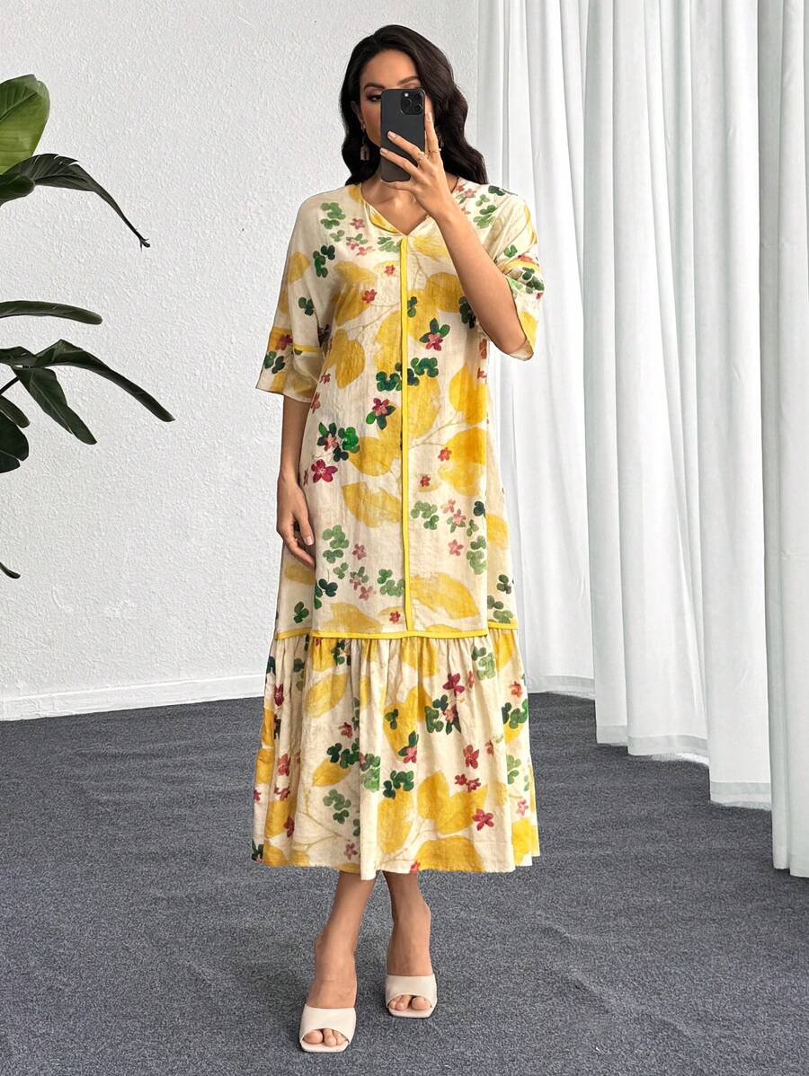 Leah™ | Floral Print Ruffle Dress