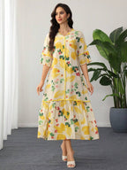 Leah™ | Floral Print Ruffle Dress