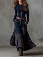 Natasha™ Vintage Plaid Suede Maxi Dress
